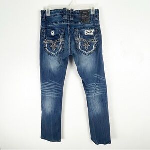 ROCK REVIVAL Luckett Distressed Embellished Pockets Ripped Relaxed Jeans 30